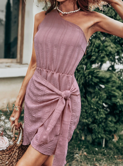 One Shoulder Open Back Wrap Knotted Dress